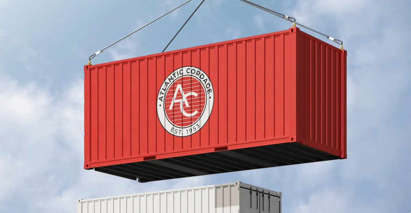 Atlantic Cordage branded shipping container